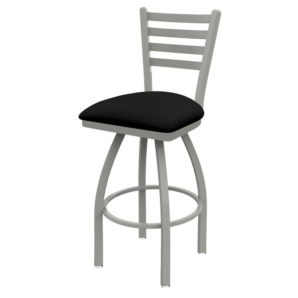 25" Swivel Counter Stool, Nickel Finish, Black Vinyl Seat